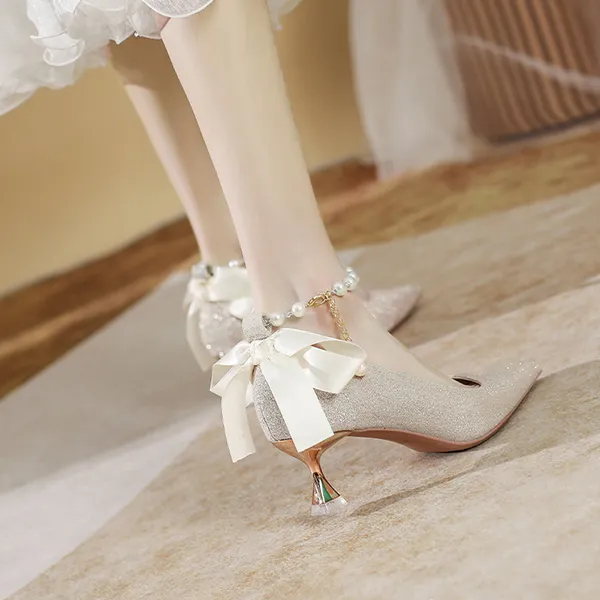 TADSW Slim Heel High Heels 5.5cm Women's Champagne-4