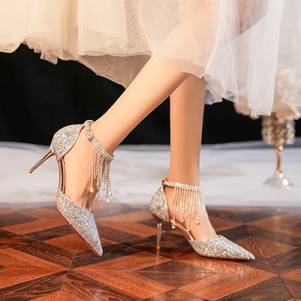 TADSW High Heels Women's Silver/Champagne-4