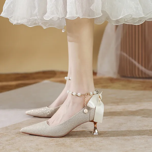 TADSW Slim Heel High Heels 5.5cm Women's Champagne-2
