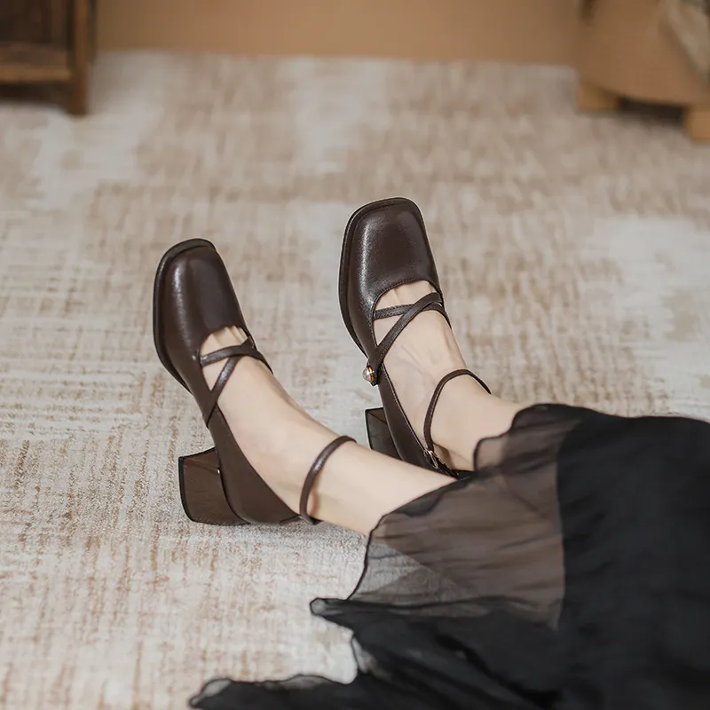 TADSW Chunky Heel High Heels 5cm Women's Dark Brown-4