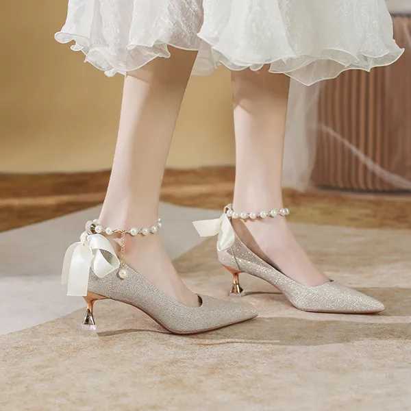 TADSW Slim Heel High Heels 5.5cm Women's Champagne-3