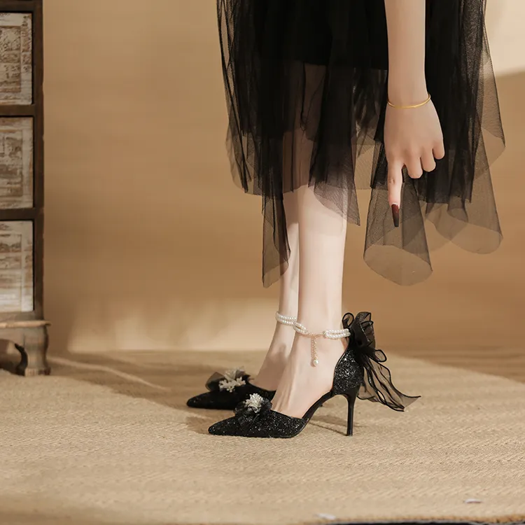 TADSW Black Swan Series Slim Heel High Heels 8cm Women's Black-2