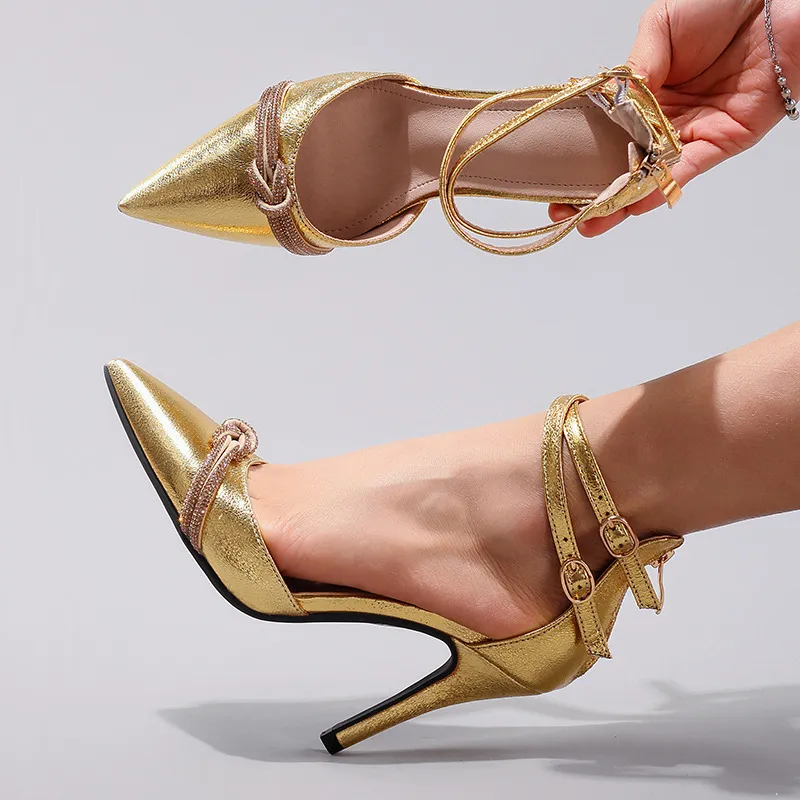 TADSW Slim Heel High Heels 10cm Women's Gold-3