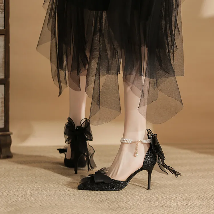 TADSW Black Swan Series Slim Heel High Heels 8cm Women's Black-2