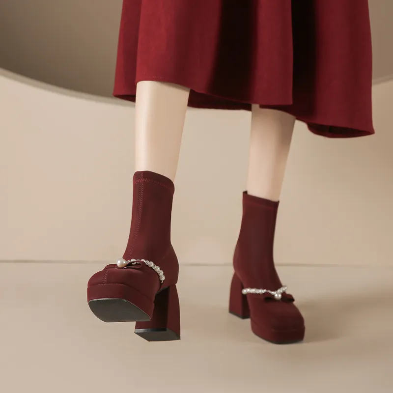 TADSW Ankle Boots Women's Ecru/Burgundy-5