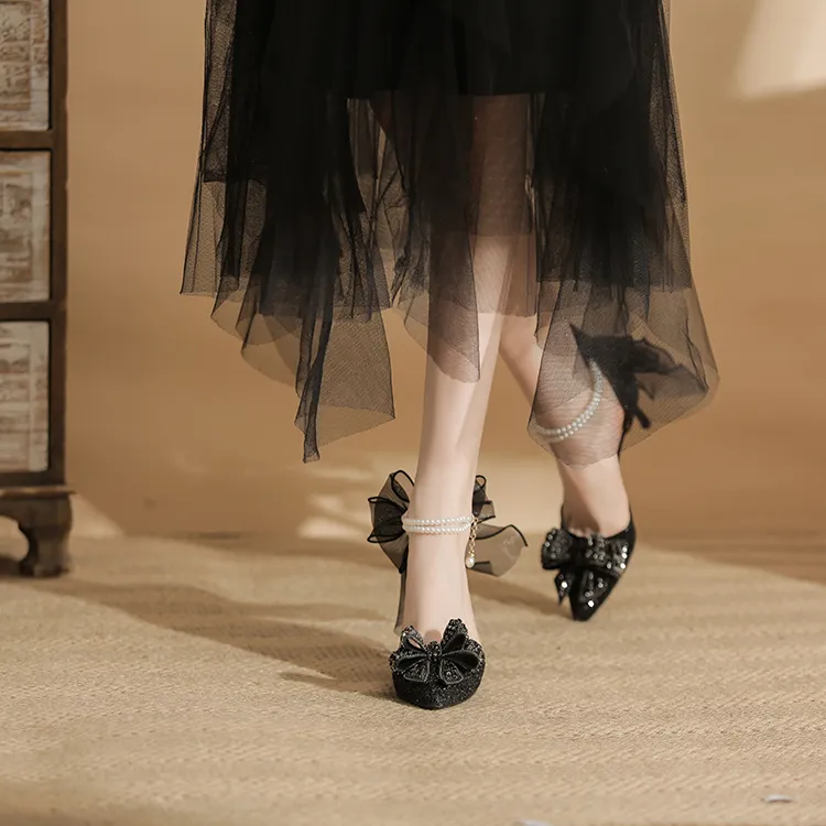 TADSW Black Swan Series Slim Heel High Heels 8cm Women's Black-3