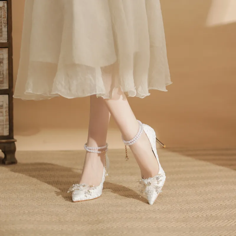 TADSW Slim Heel High Heels Women's White-3