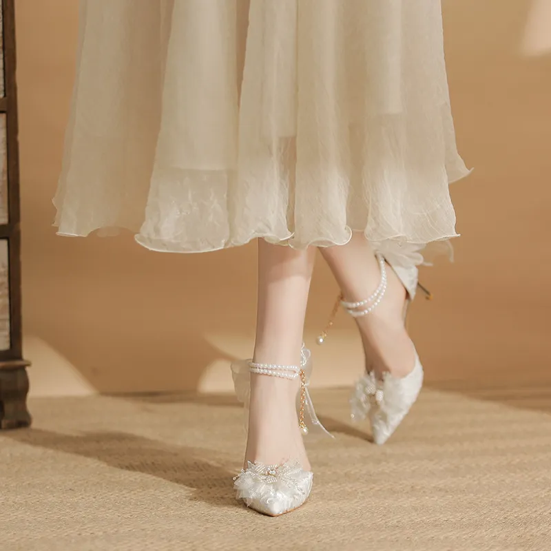 TADSW White Moonlight Collection Slim Heel High Heels 8cm Women's White-4