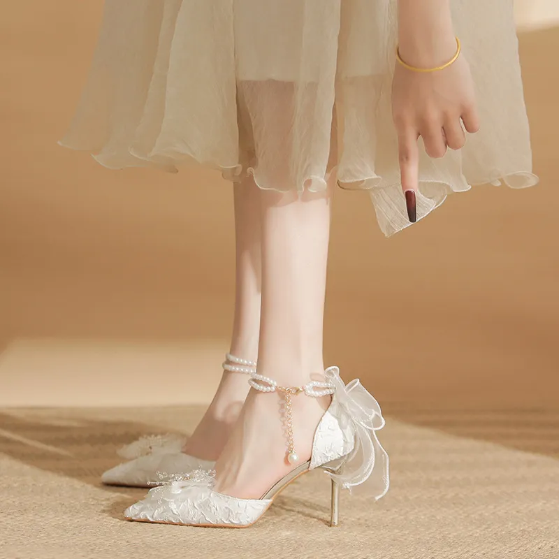 TADSW White Moonlight Collection Slim Heel High Heels 8cm Women's White-3