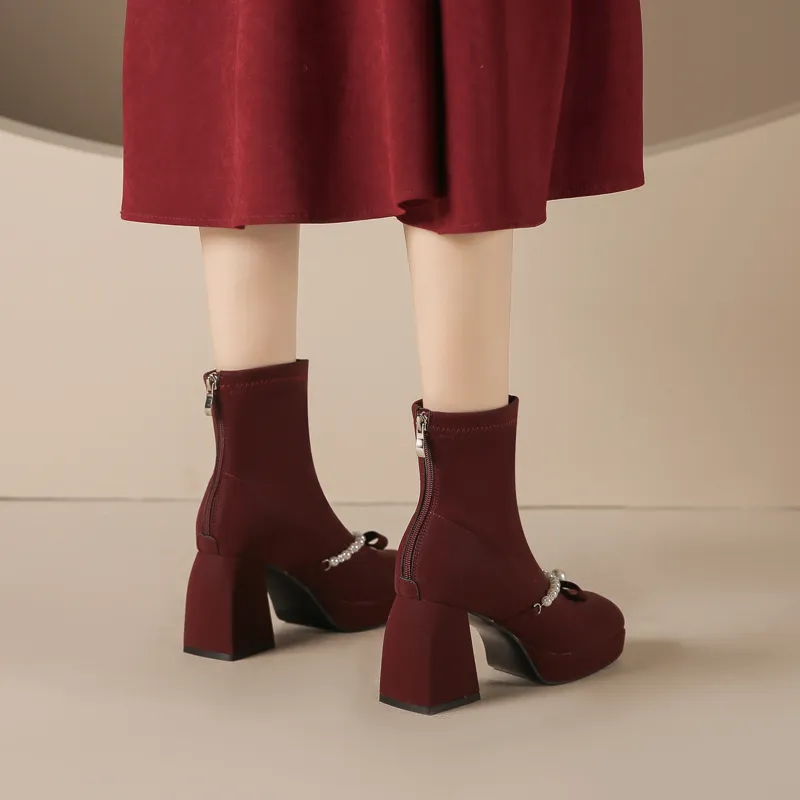 TADSW Ankle Boots Women's Ecru/Burgundy-7