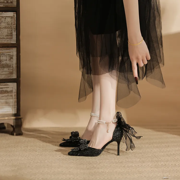 TADSW Black Swan Series Slim Heel High Heels 8cm Women's Black-2