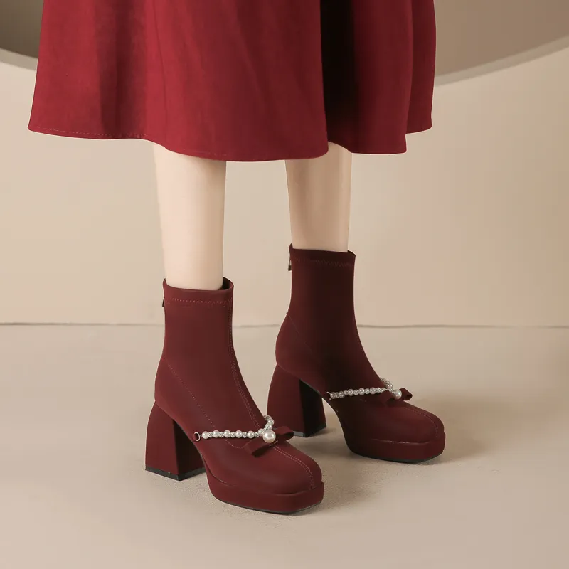 TADSW Ankle Boots Women's Ecru/Burgundy-6