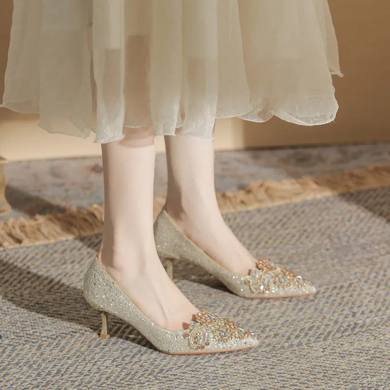 TADSW Slim Heel High Heels 6cm Women's Champagne-4