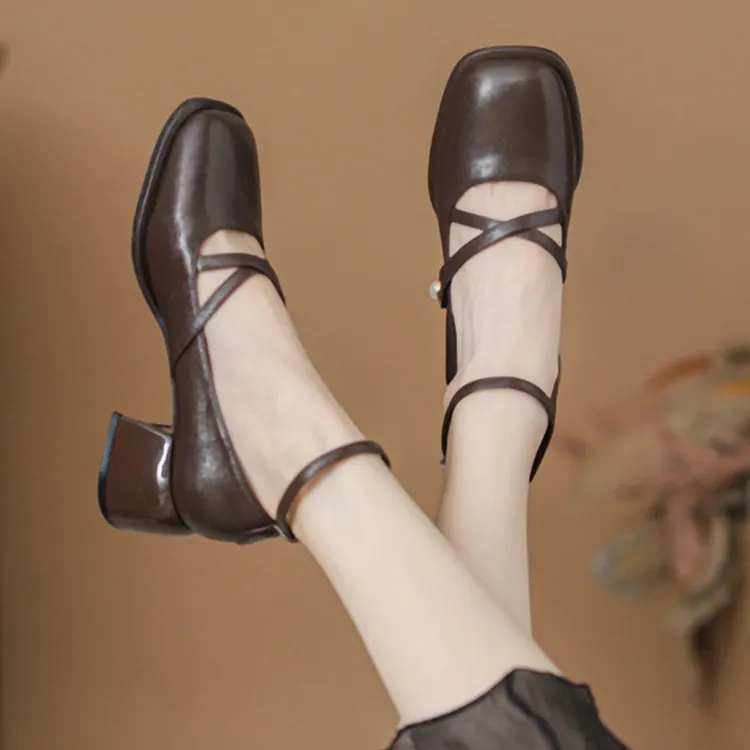 TADSW Chunky Heel High Heels 5cm Women's Dark Brown-2