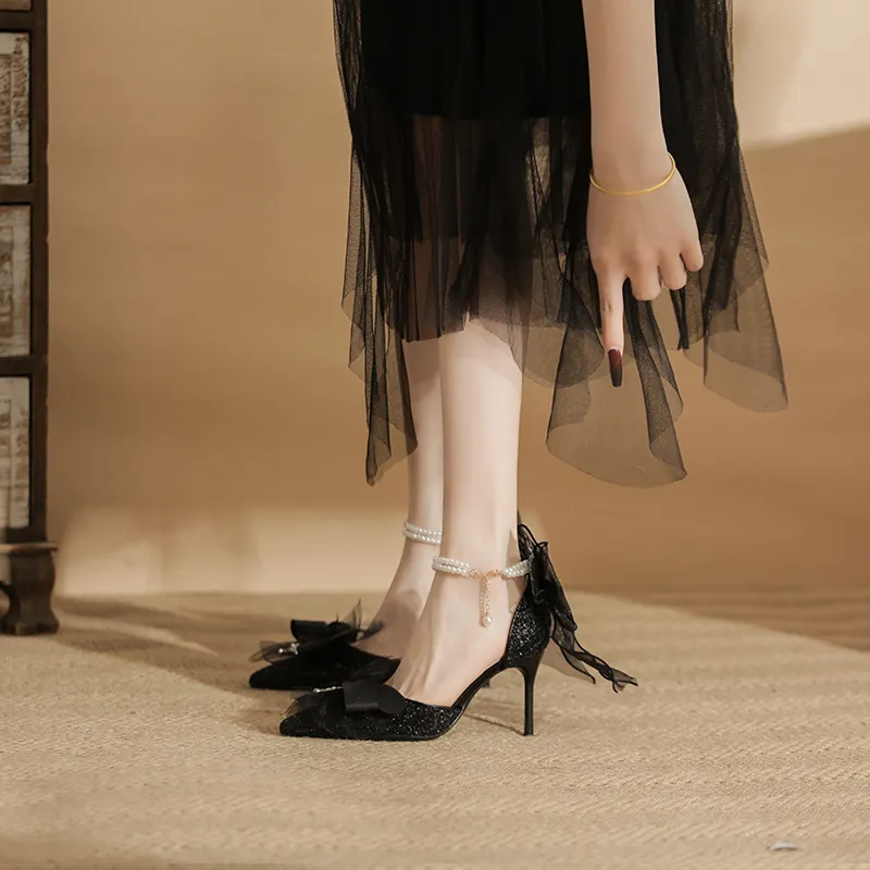 TADSW Black Swan Series Slim Heel High Heels 8cm Women's Black-8