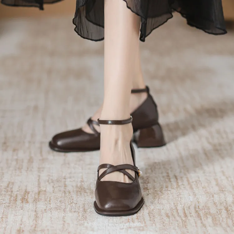 TADSW Chunky Heel High Heels 5cm Women's Dark Brown-3