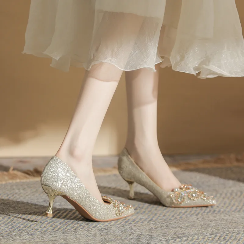 TADSW Slim Heel High Heels 6cm Women's Champagne-3