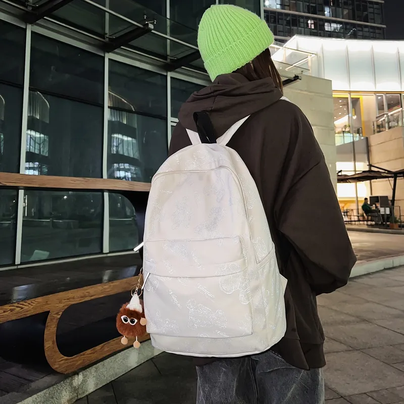 CAREELL Nylon Backpack Unisex White/Black-3