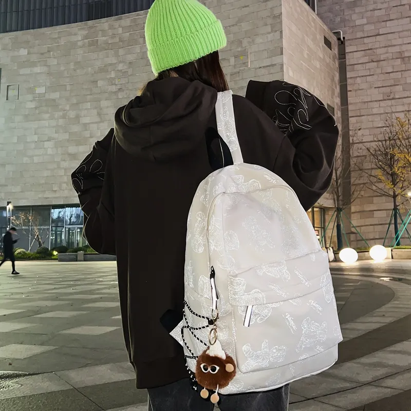 CAREELL Nylon Backpack Unisex White/Black-4