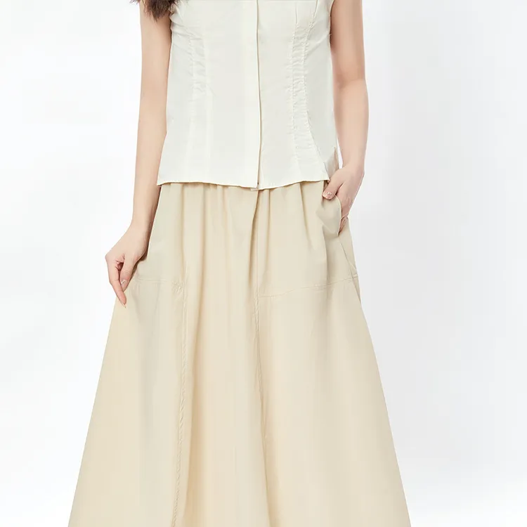 Katie Ermilio Casual Long Skirts Women's Apricot-2