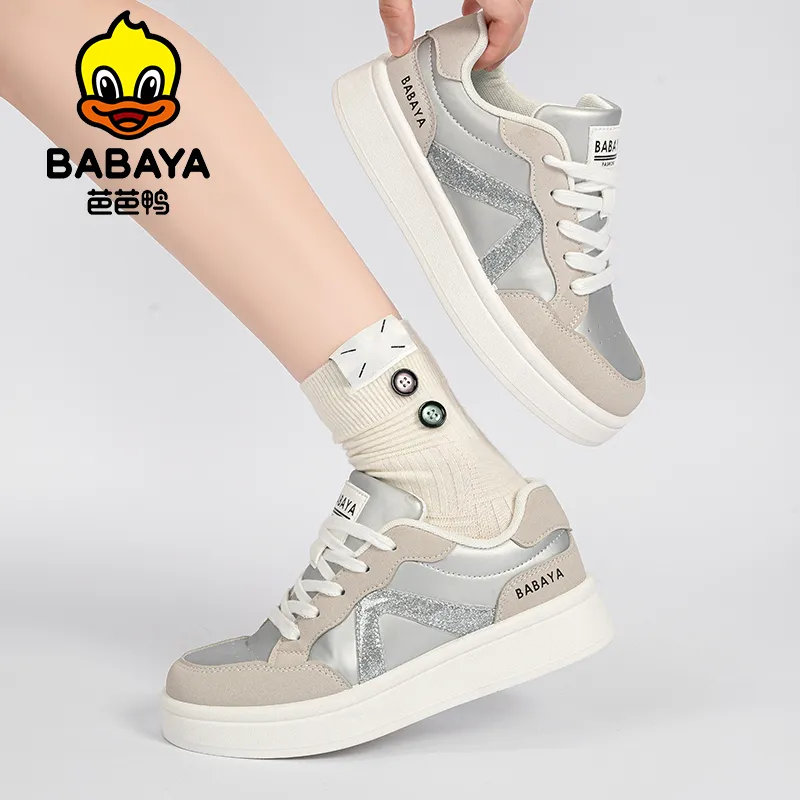 BABAYA KIDS Slip Resistant And Breathable Low Top Skateboard Shoes Women's Silver-9
