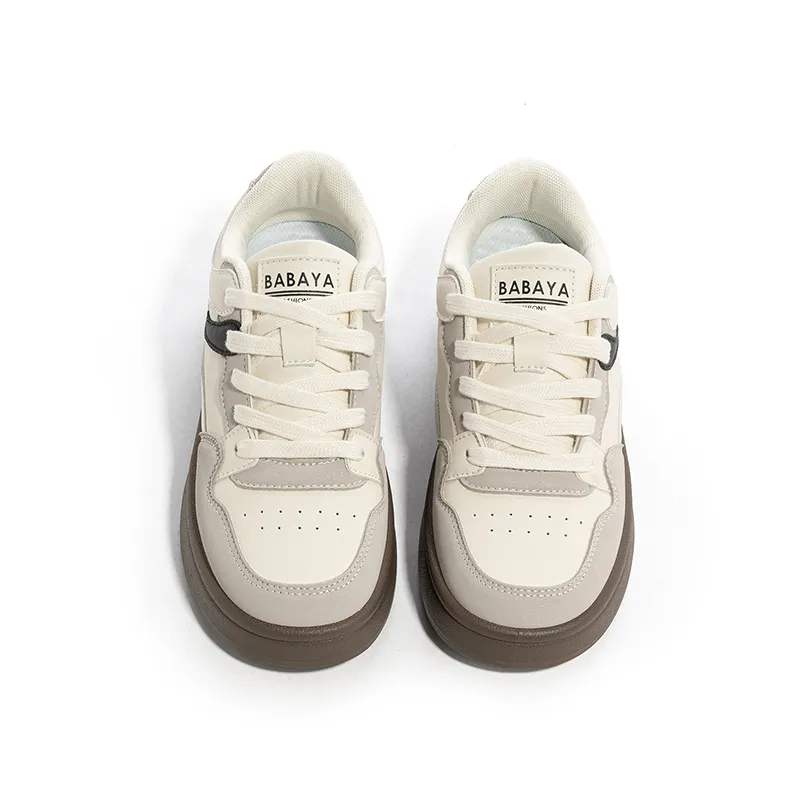 Babaya Slip Resistant Lightweight Breathable Low Top Skateboard Shoes Women's Beige Gray-4