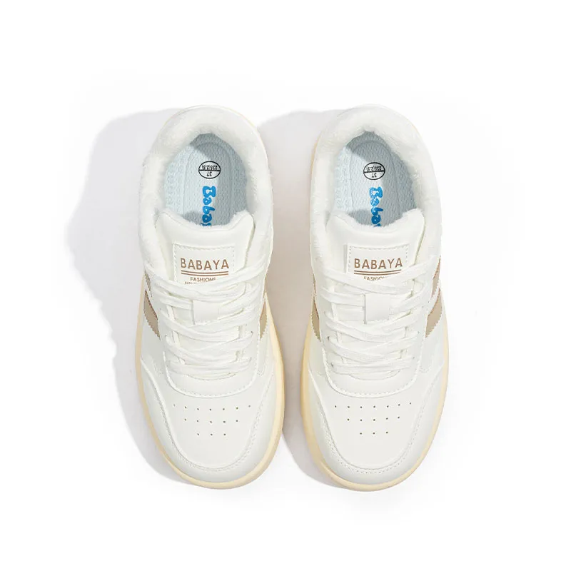 BABAYA KIDS Warm Anti Slip And Wear Resistant Low Top Skateboard Shoes Women's White-3