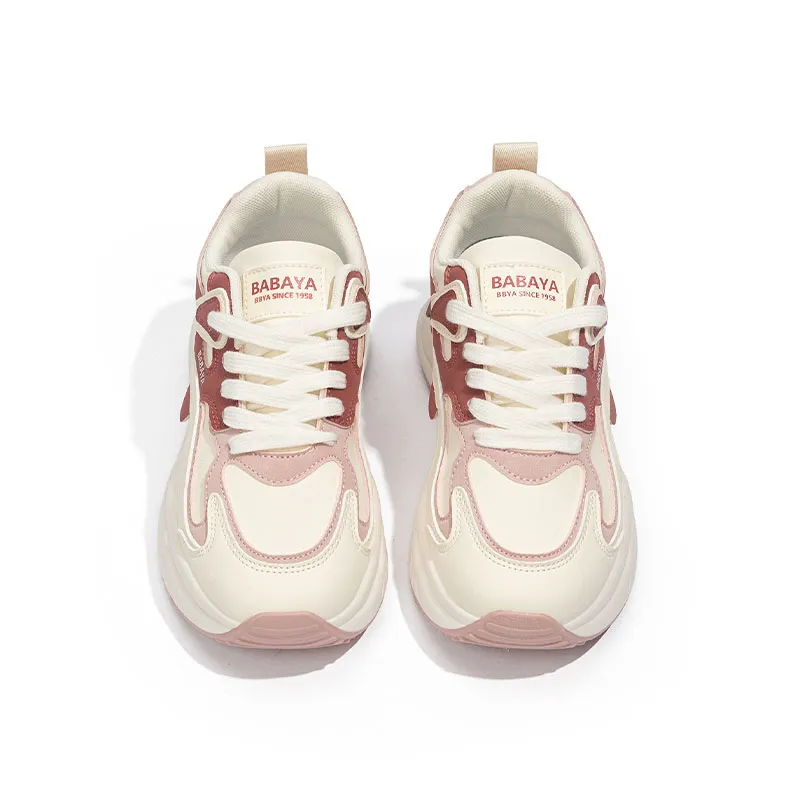 BABAYA KIDS Anti Slip Wear Resistant Low Top Chunky Sneakers Women's White Burgundy-5