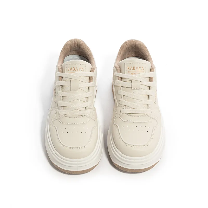 Babaya Anti Slip And Wear Resistant Lightweight Low Top Skateboard Shoes Women's Beige-4