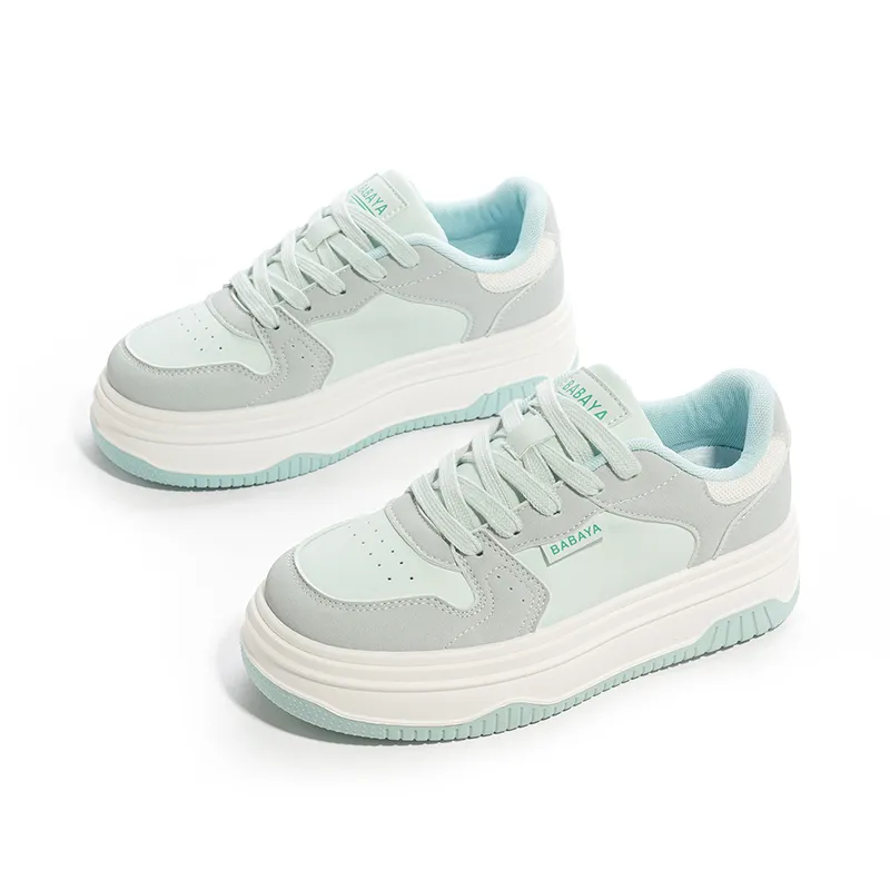 Babaya Anti Slip And Wear Resistant Lightweight Low Top Skateboard Shoes Women's Gray Green-2