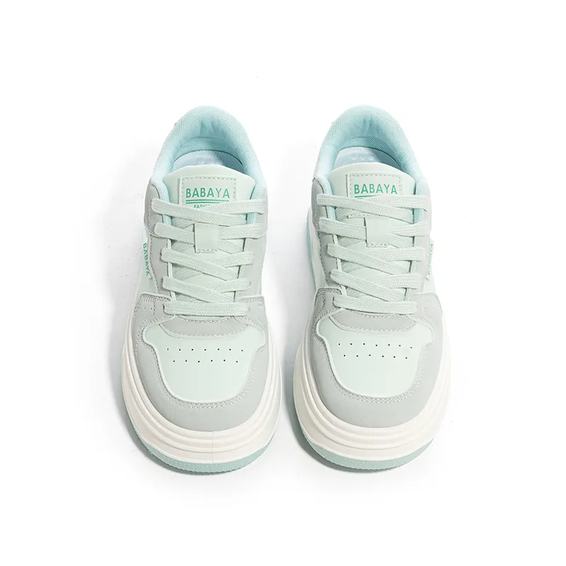 Babaya Anti Slip And Wear Resistant Lightweight Low Top Skateboard Shoes Women's Gray Green-4