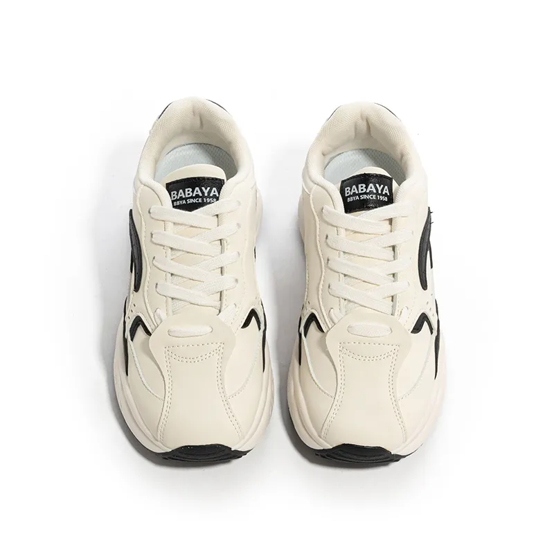 BABAYA KIDS Anti Slip Wear Resistant Low Top Chunky Sneakers Women's White Black-4