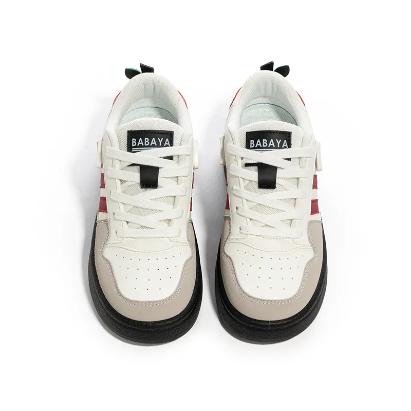 Babaya Anti Slip And Wear Resistant Breathable Low Top Skateboard Shoes Women's White Burgundy-5