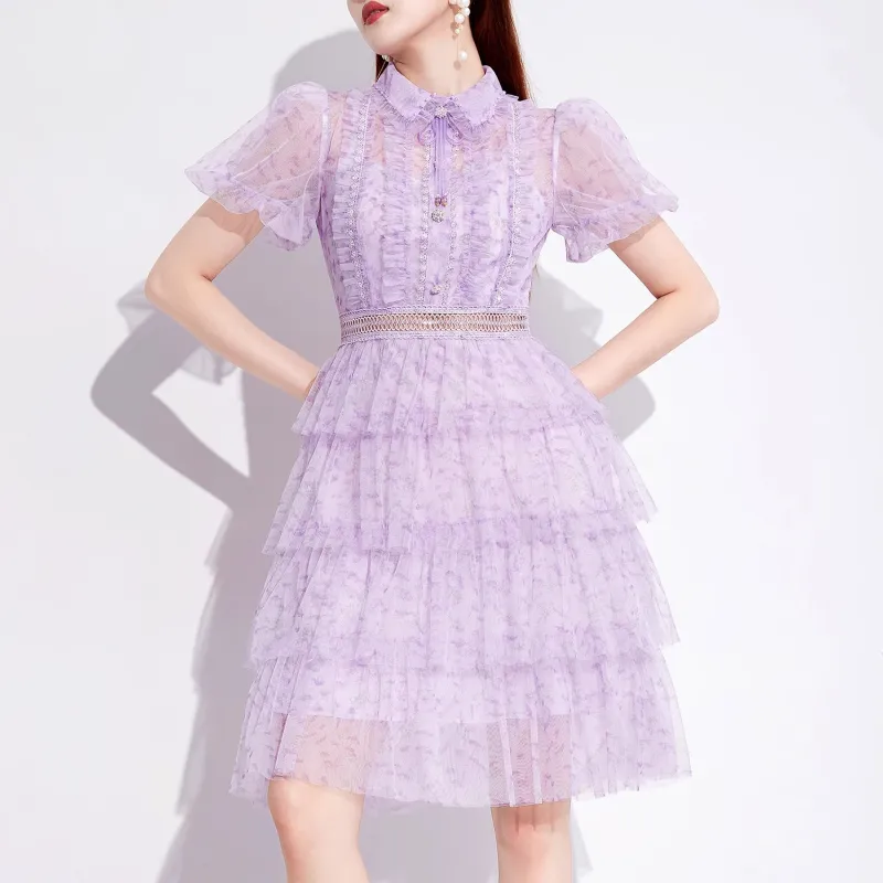 AUI Short Sleeved Dress Women's Purple-3