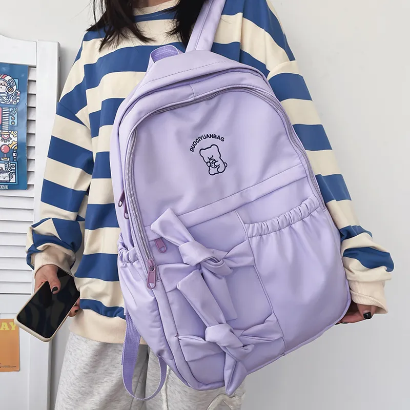 Barang Bear Nylon Backpack Regular Women's White/Black/Purple-3