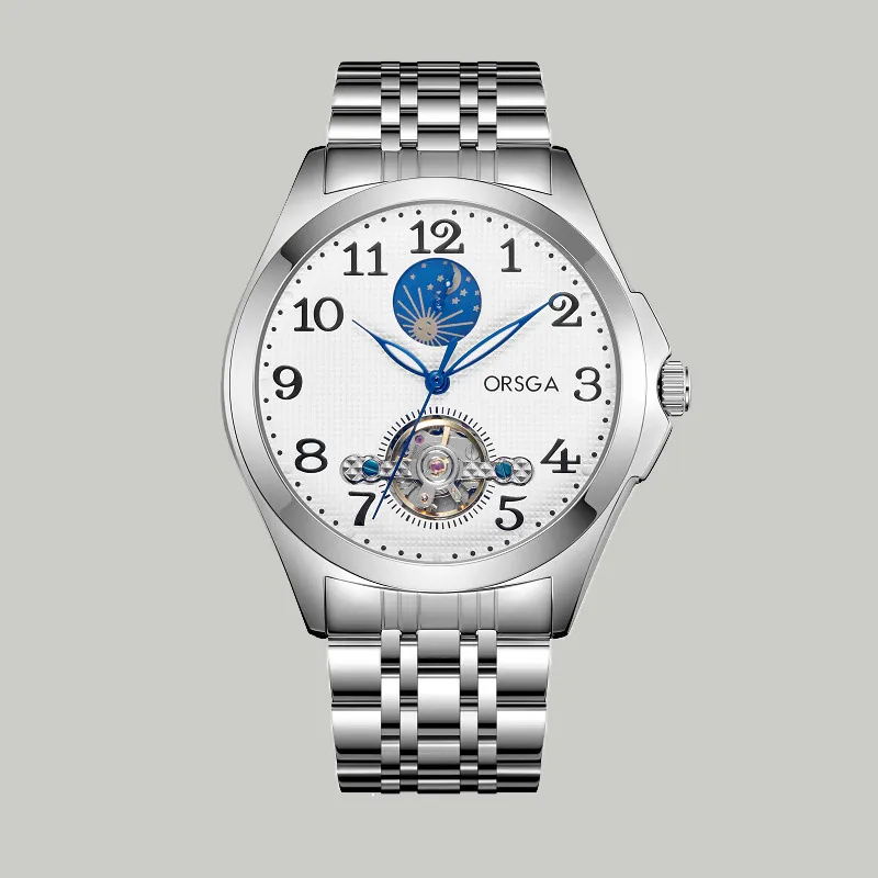 ORSGA Mechanical Movement Stainless Steel Strap Men's Watches White Dial-2