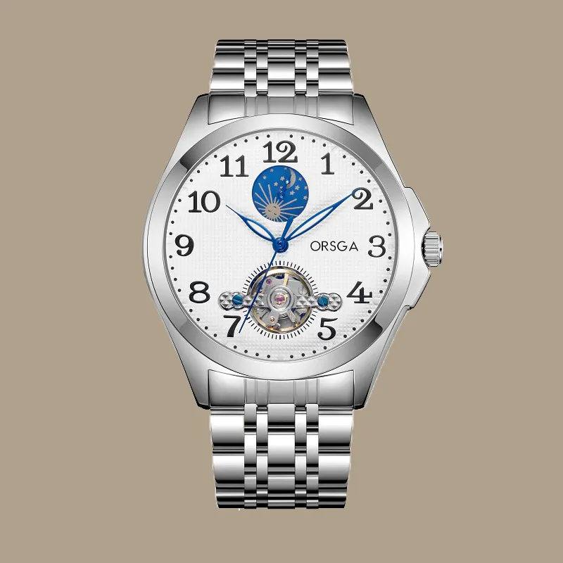 ORSGA Mechanical Movement Stainless Steel Strap Men's Watches White Dial-3