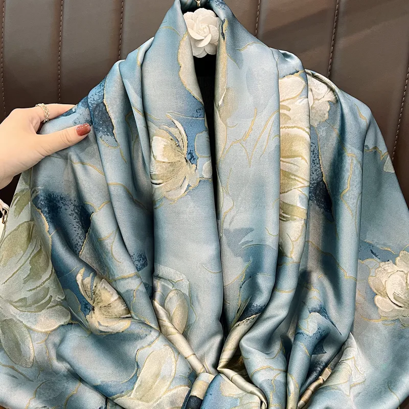 RX UVCUT Faux Silk Silk Scarves Unisex-2