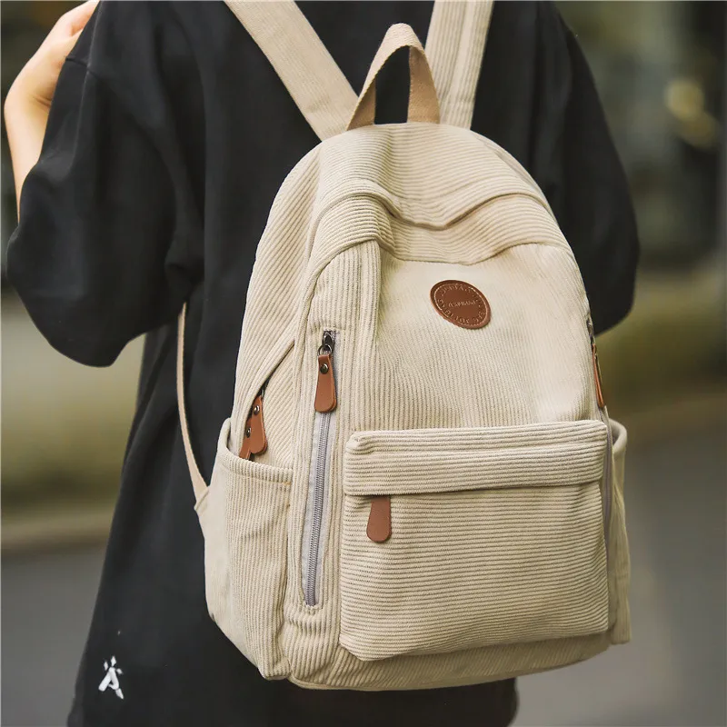 Barang Bear Corduroy Backpack Unisex White/Green/Khaki/Gray/Black-4
