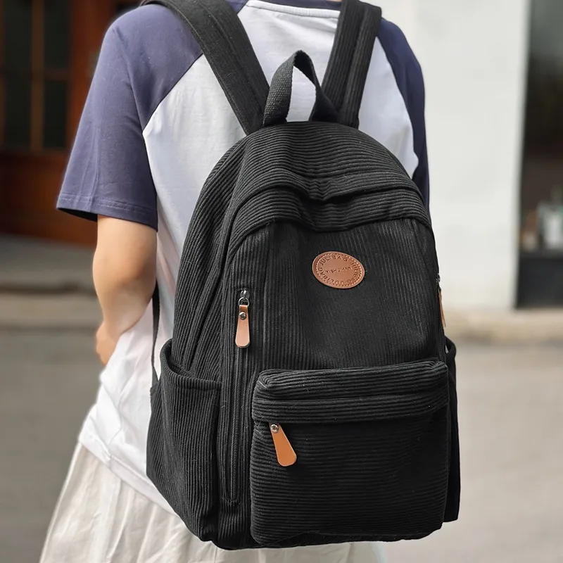 Barang Bear Corduroy Backpack Unisex White/Green/Khaki/Gray/Black-8