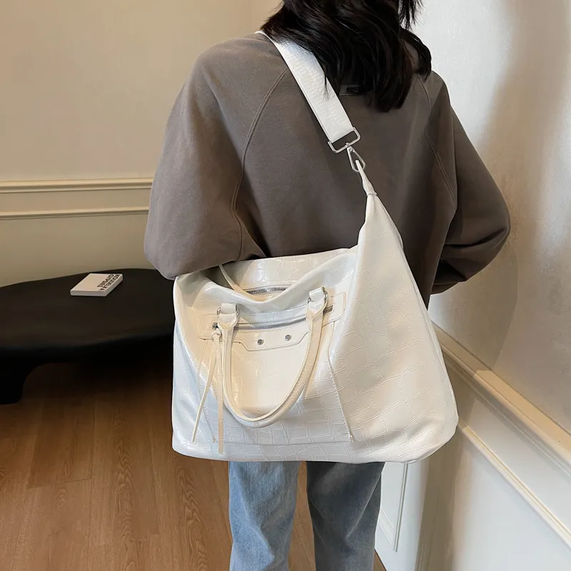 Barang Bear PU Handbag Shoulder Bag Crossbody Bag Large Size Unisex White/Black-2