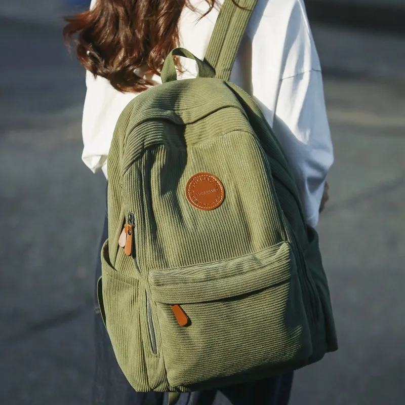 Barang Bear Corduroy Backpack Unisex White/Green/Khaki/Gray/Black-2