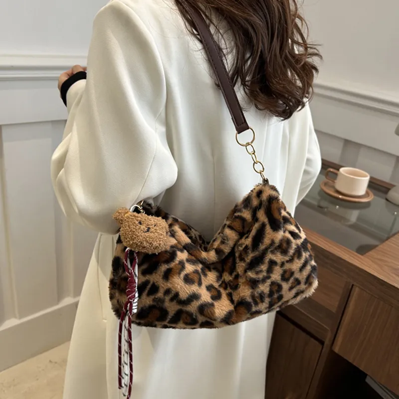 Barang Bear Faux Fur Shoulder Bag Regular Women's Brown-2