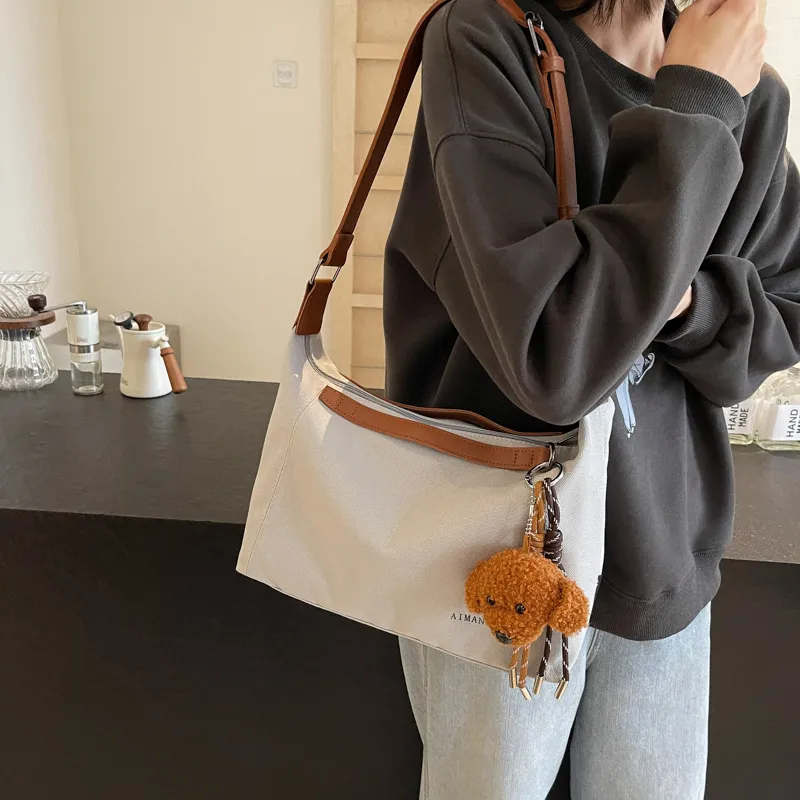 Barang Bear Canvas Canvas Bag One Shoulder Handbag Regular Unisex Multicolor-2