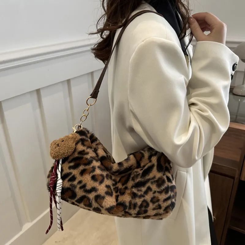 Barang Bear Faux Fur Shoulder Bag Regular Women's Brown-3