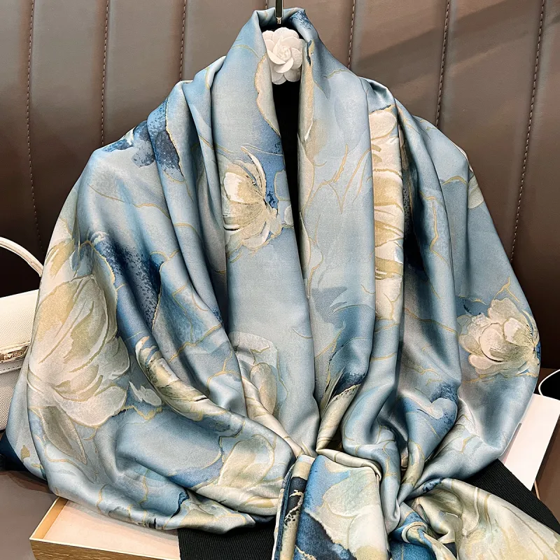 RX UVCUT Faux Silk Silk Scarves Unisex-3