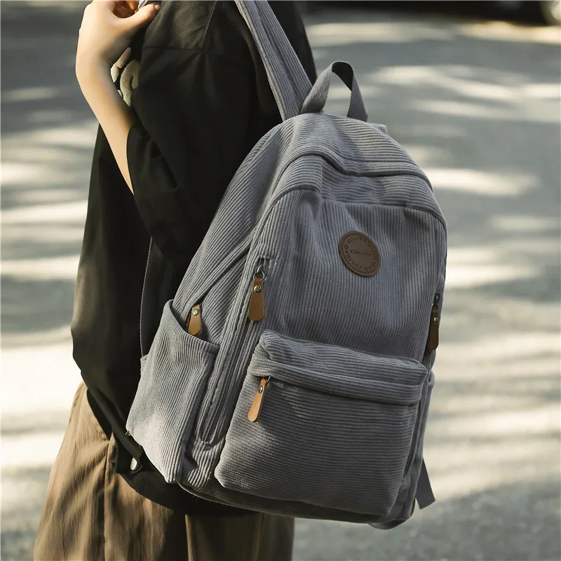 Barang Bear Corduroy Backpack Unisex White/Green/Khaki/Gray/Black-6
