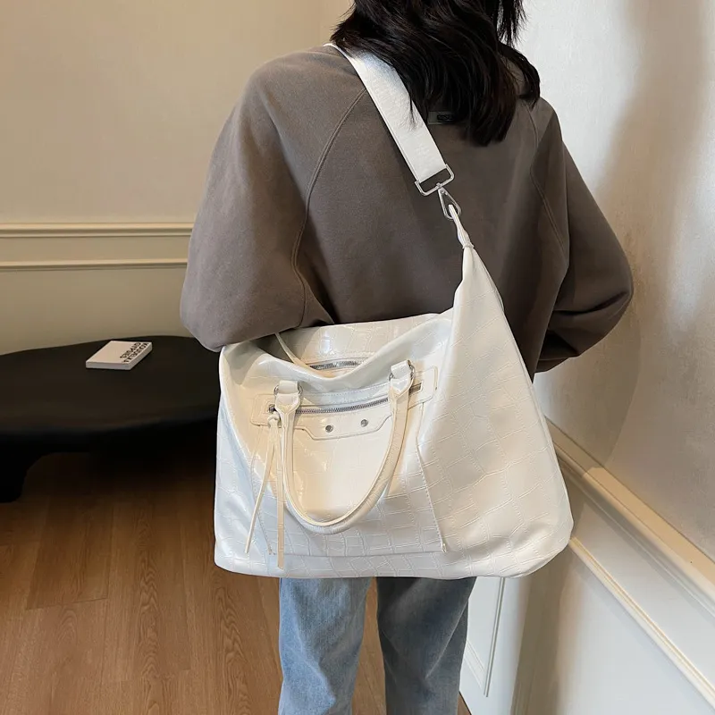 Barang Bear PU Handbag Shoulder Bag Crossbody Bag Large Size Unisex White/Black-4