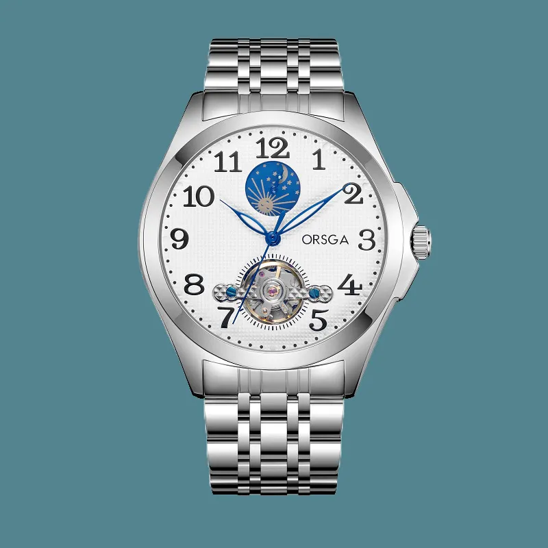 ORSGA Mechanical Movement Stainless Steel Strap Men's Watches White Dial-4