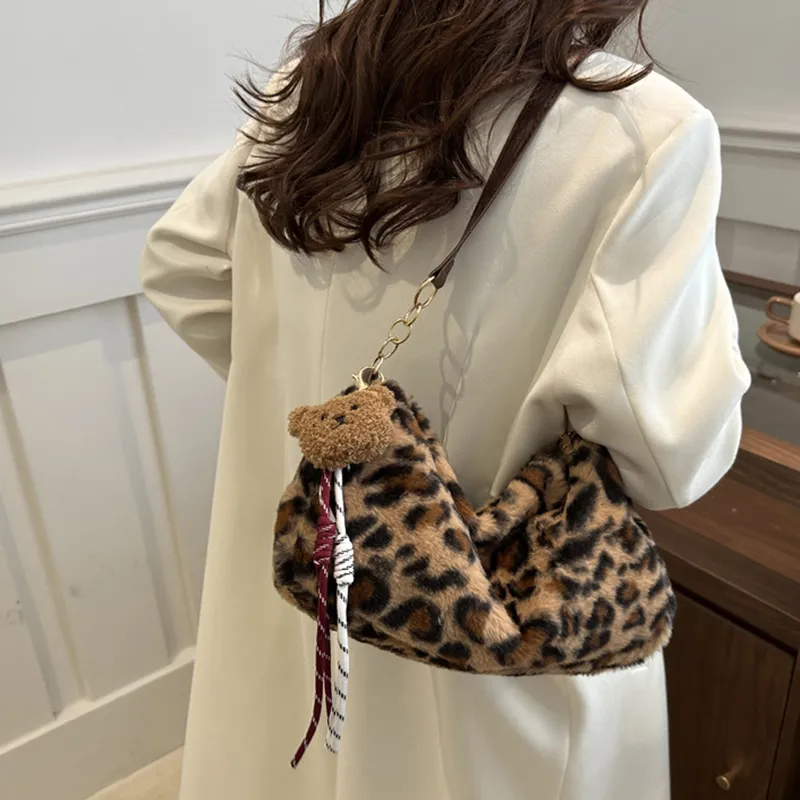 Barang Bear Faux Fur Shoulder Bag Regular Women's Brown-1